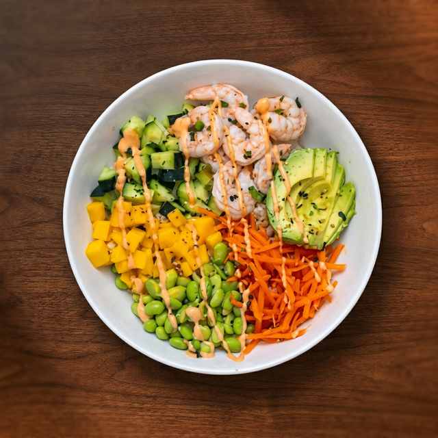 Poke Ponzu Marinated Shrimp Bowl.